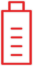 A red and white icon of a full battery.