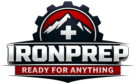 The IronPrep logo, which features a gear, a mountain, and a medical cross, with the text 'Ready For Anything'.