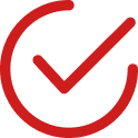 A hand-drawn red checkmark inside a red circle.