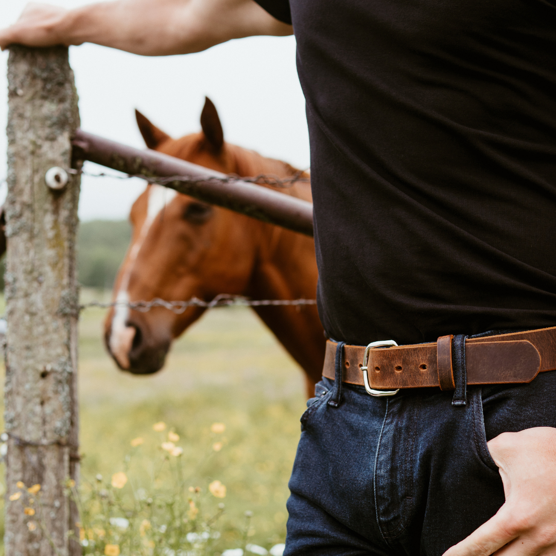 Person standing by a fence with a horse in the background.