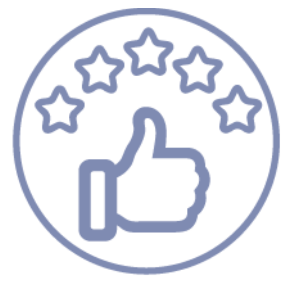 A thumbs-up icon surrounded by five stars inside a circle.