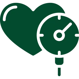 Green heart and gauge icon representing heart health.