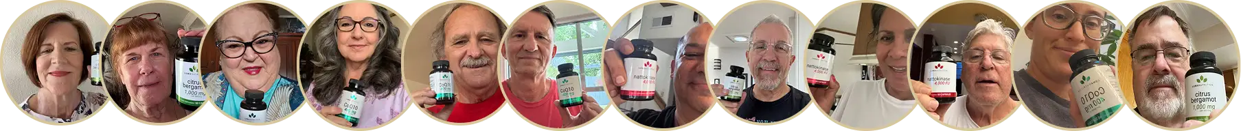 A collage of people holding supplement bottles.
