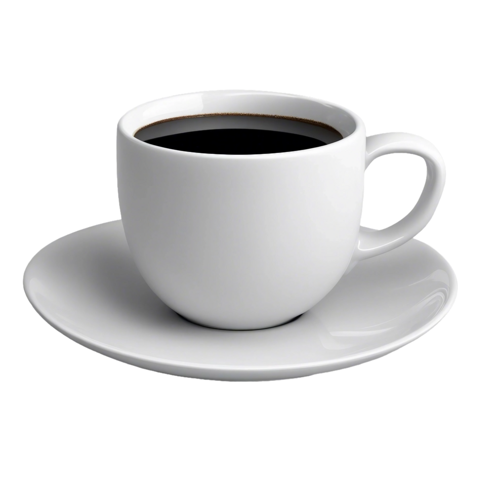 White cup filled with black coffee on a matching saucer.