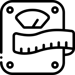 Black and white icon of a scale and measuring tape.