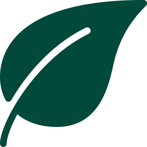 Simple green leaf icon on a transparent background.