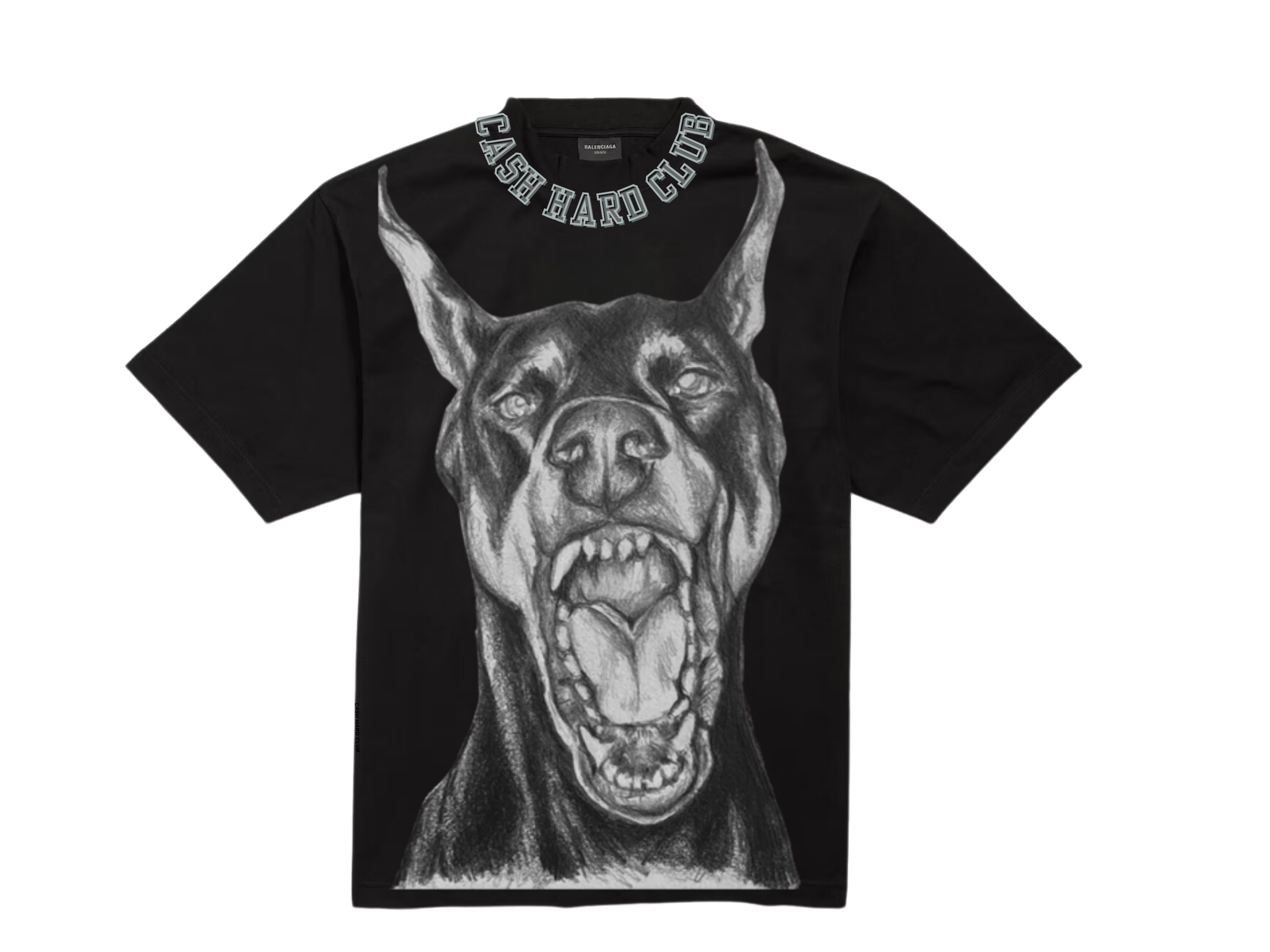 Black t-shirt with a large graphic of a snarling dog.