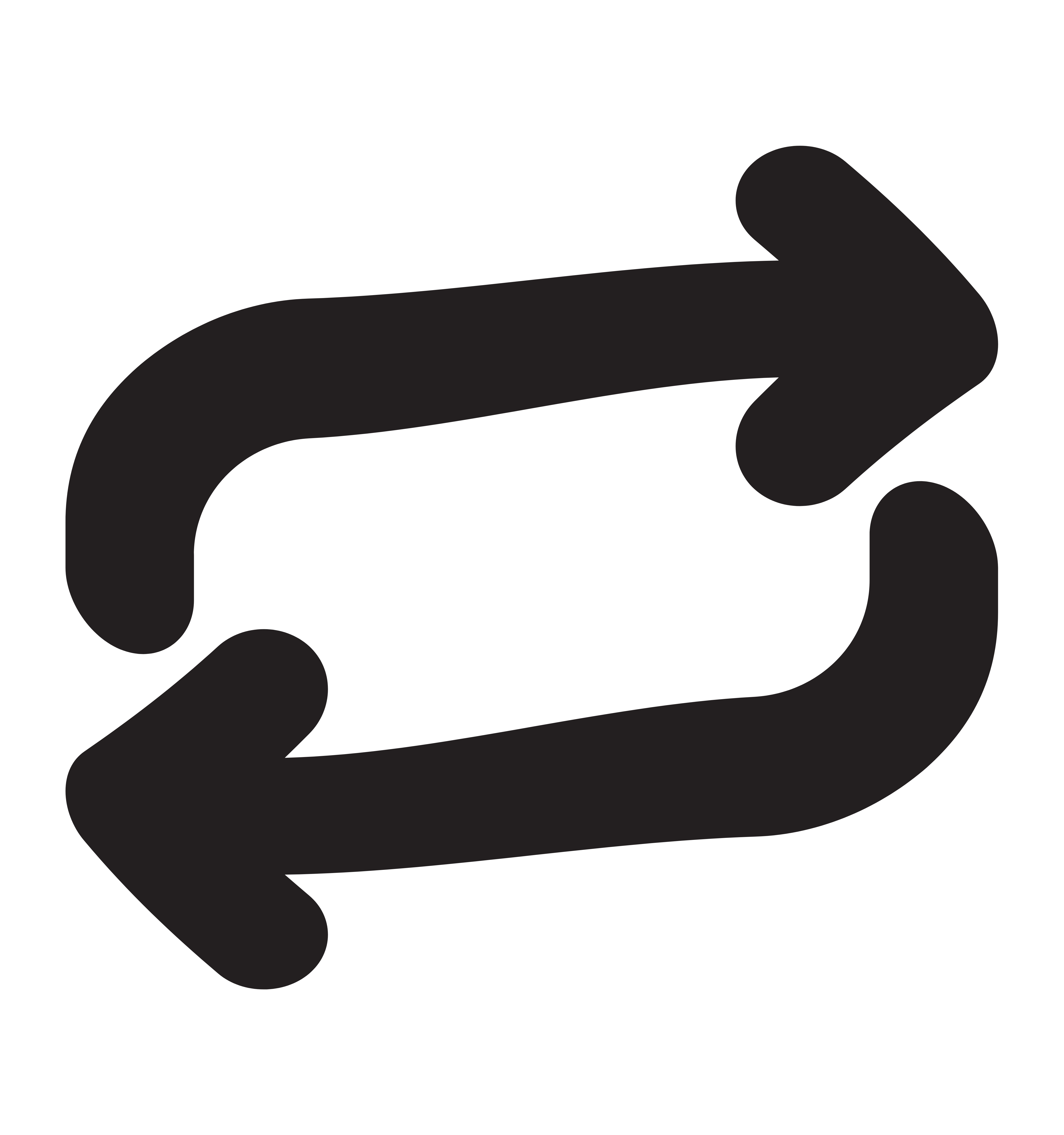 Two black curved arrows forming a loop on a transparent background.