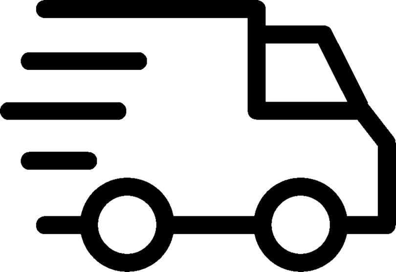 Silhouette of a delivery truck with motion lines.