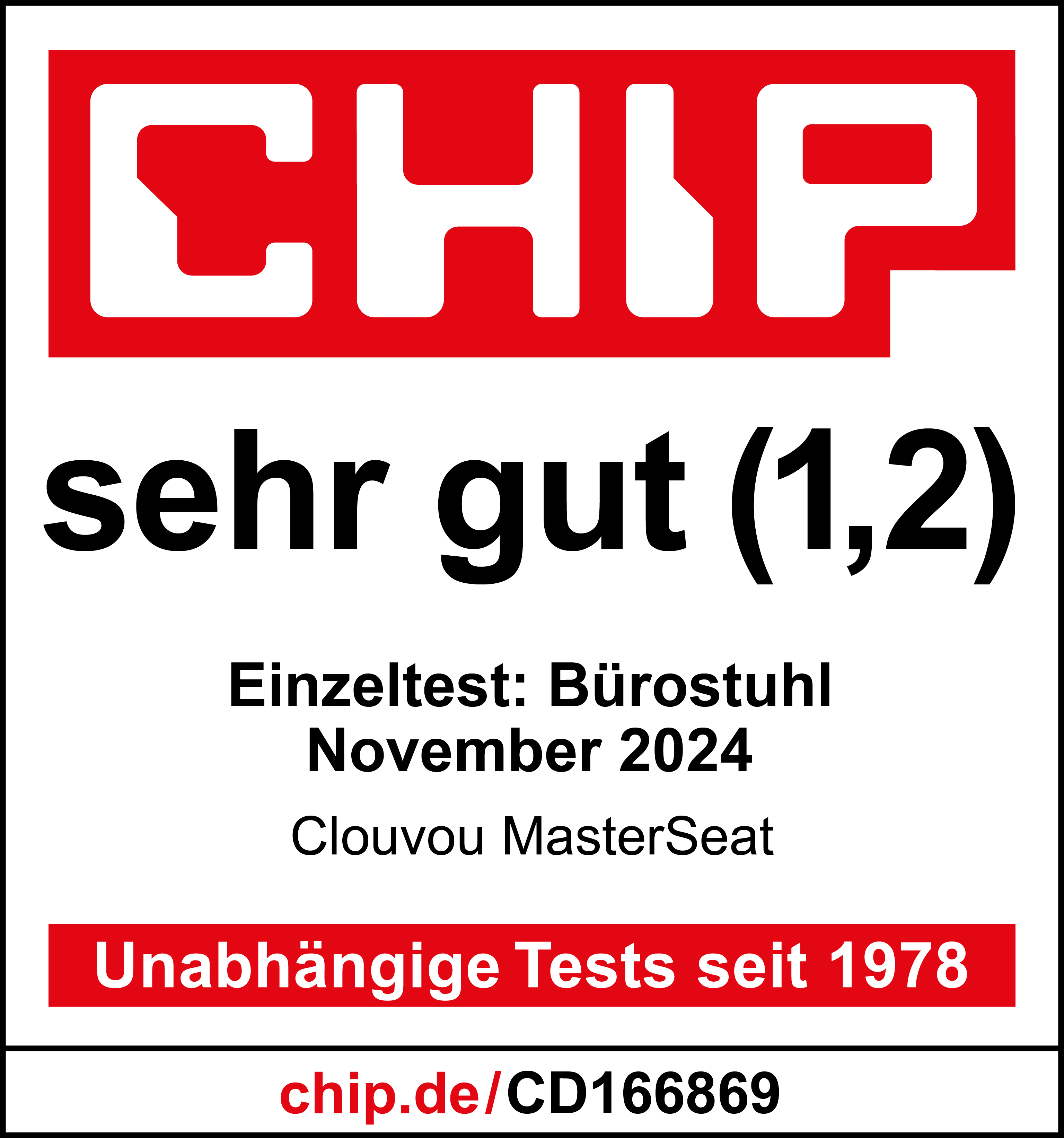 Label with text rating a product 'sehr gut (1,2)'. Includes URL and date.
