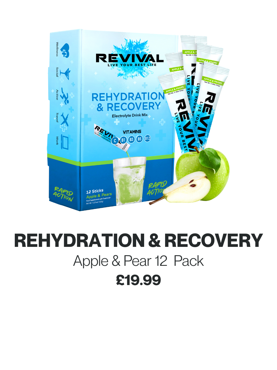 Box of electrolyte drink mix with apple and pear flavor sticks.