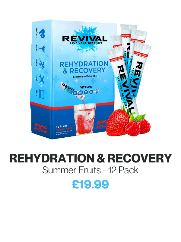 Revival hydration drink mix box with sticks and fruit, priced at £19.99.