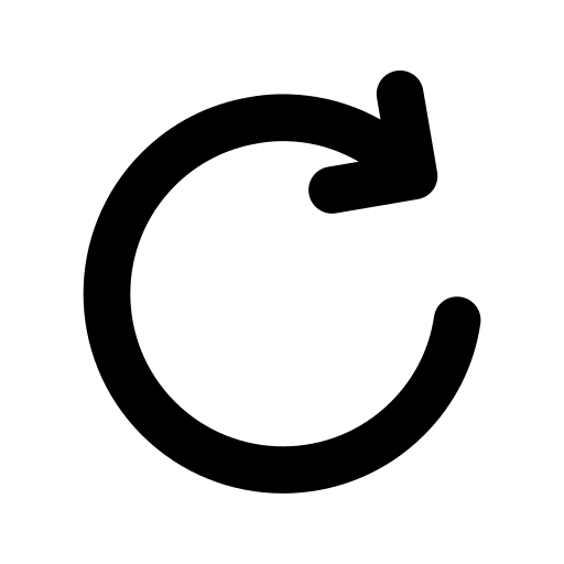 A black icon of a circular arrow pointing clockwise on a white background.