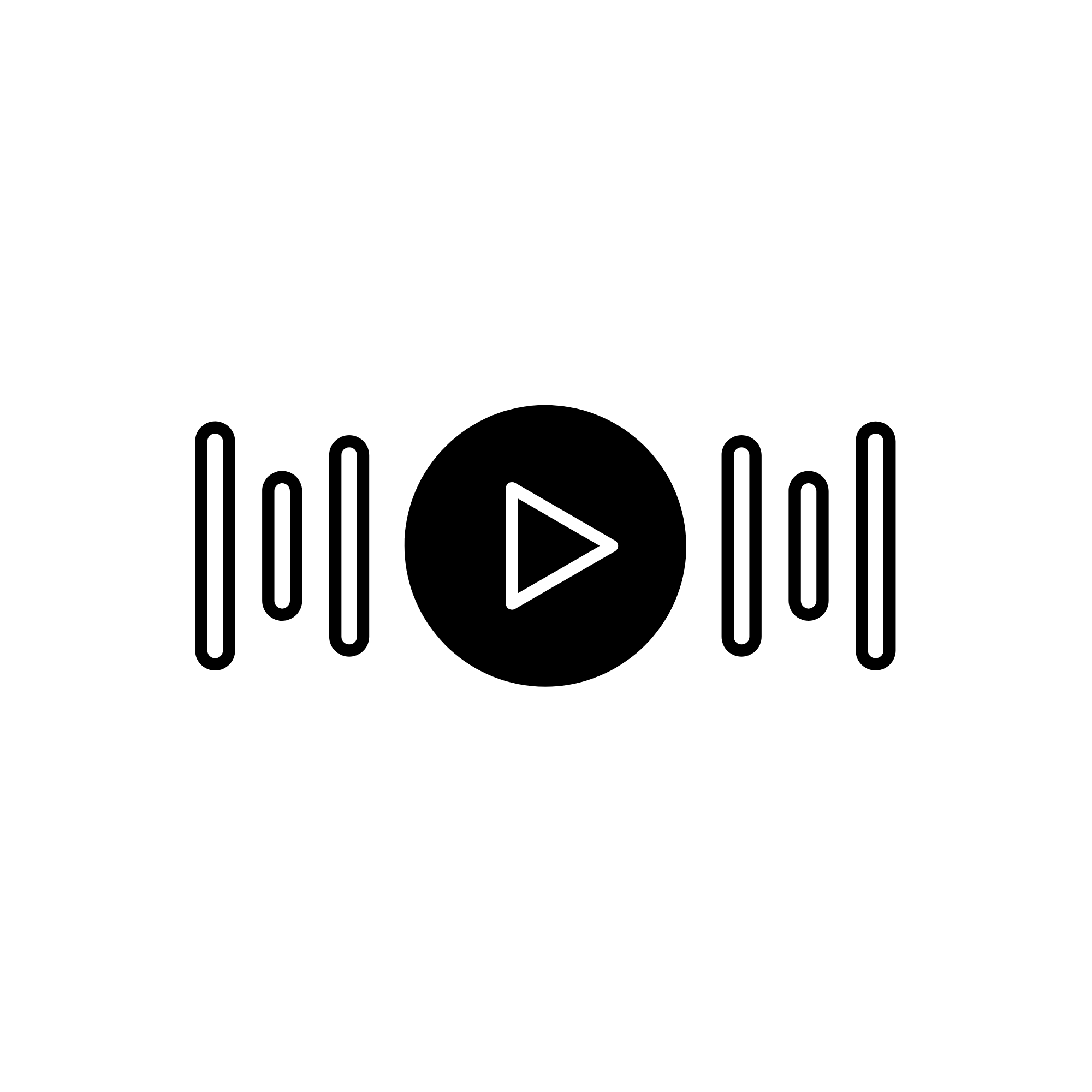A black icon of a play button in the center of a sound wave visualization.