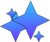 Three blue and purple gradient stars on a black background.