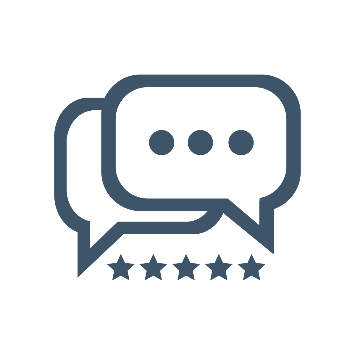 Two speech bubbles with a row of five stars below them.