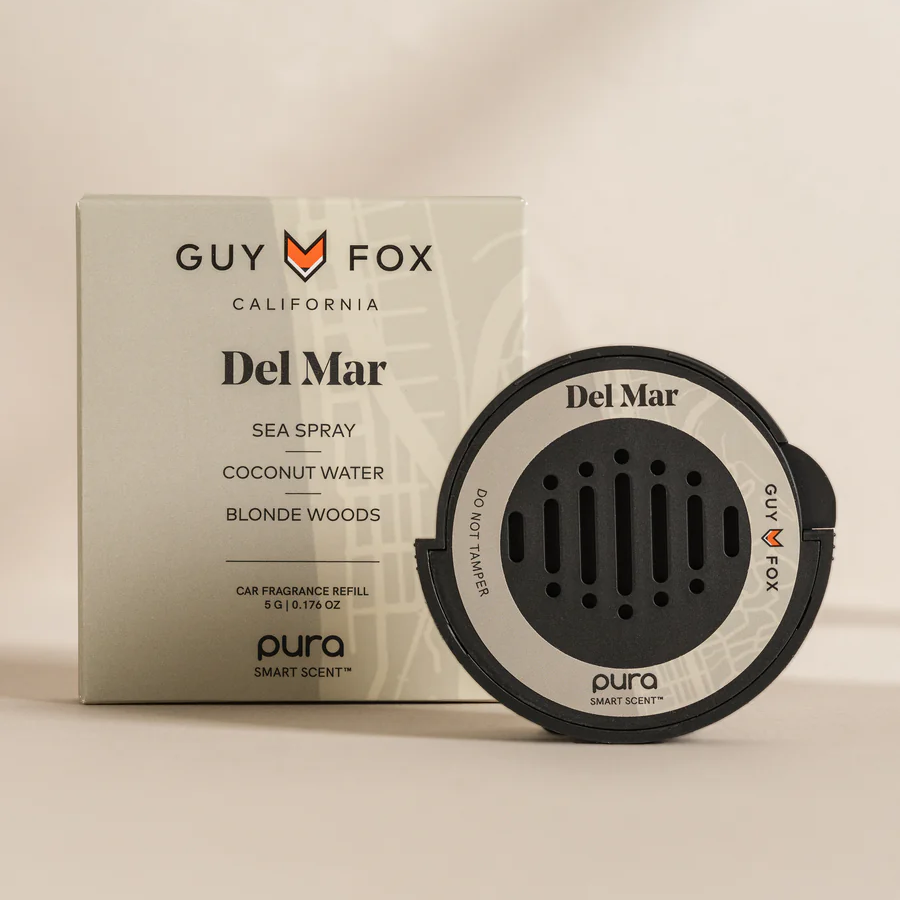 Guy Fox Del Mar car fragrance refill with packaging.