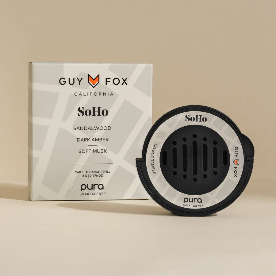 Guy Fox SoHo car fragrance refill with packaging.