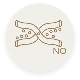 An icon of two crossed tubes or fibers with dots between them and the letters NO.