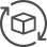 A pixelated, dark grey icon of a cube surrounded by two circular arrows on a black background.