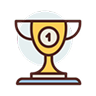 An icon of a gold trophy with the number one on it, signifying first place.