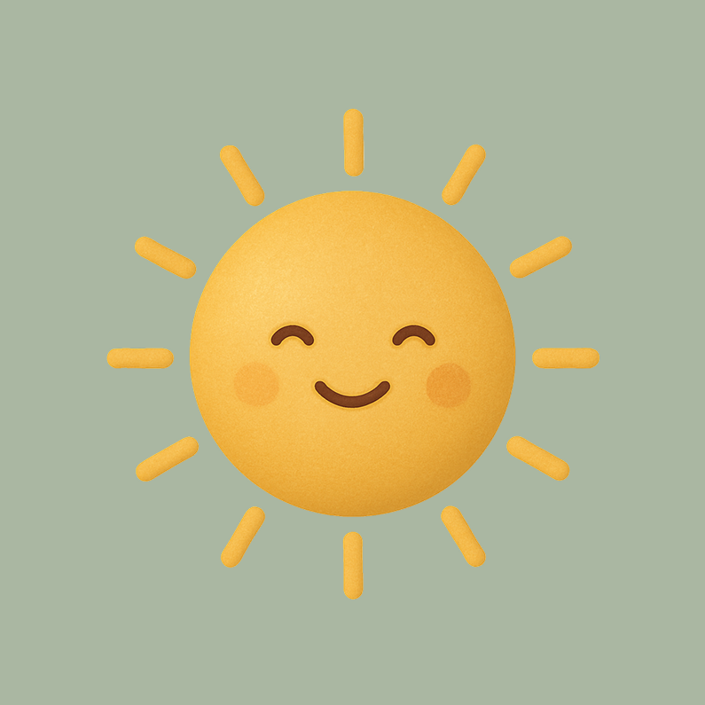 Smiling sun emoji with rays on a light green background.