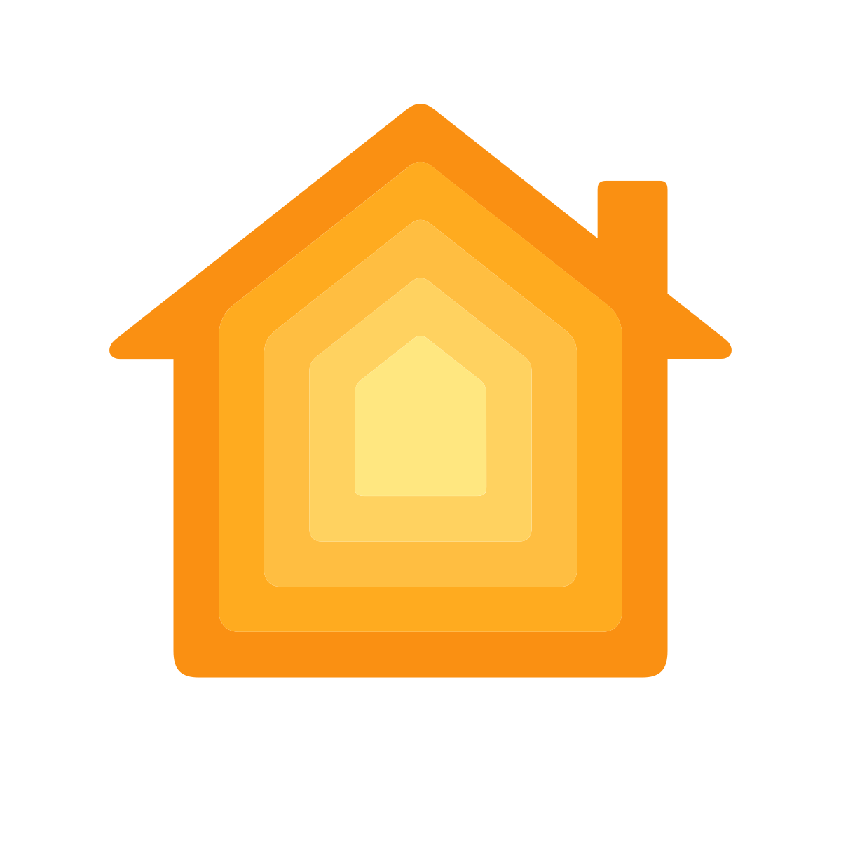Orange house icon with layered design on a white background.