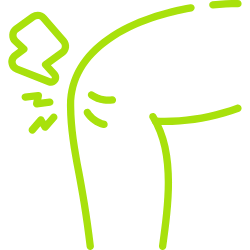 Simple line drawing of a knee with pain lines.