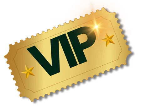 A shiny golden ticket with the letters 'VIP' and two gold stars.