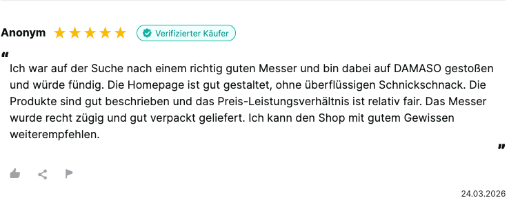 A screenshot of a five-star customer review in German from an anonymous, verified buyer.
