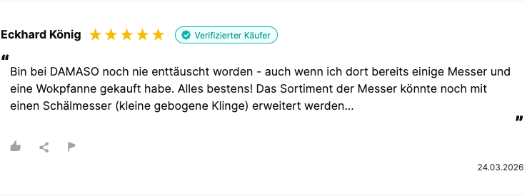 A five-star customer review in German from Eckhard König, who is a verified buyer.