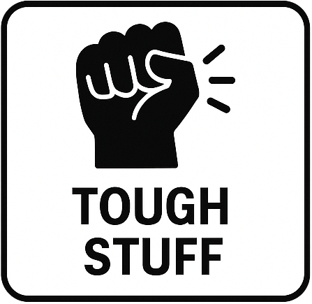 Black fist icon with text 'TOUGH STUFF' below.