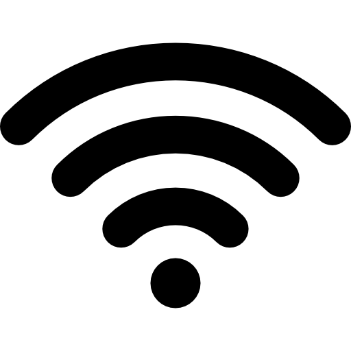 Black Wi-Fi signal icon on a white background.