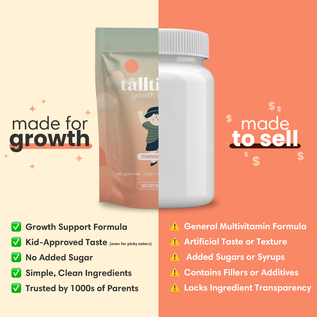 Comparison of two supplement packages with different marketing messages and ingredient lists.