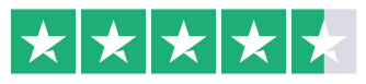 Four and a half stars rating symbol on a green background.
