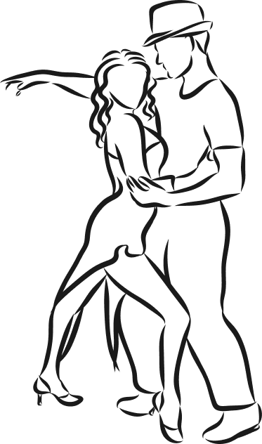 A monochrome drawing of a couple dancing, highlighting their fluid movements and the emotion of the moment.
