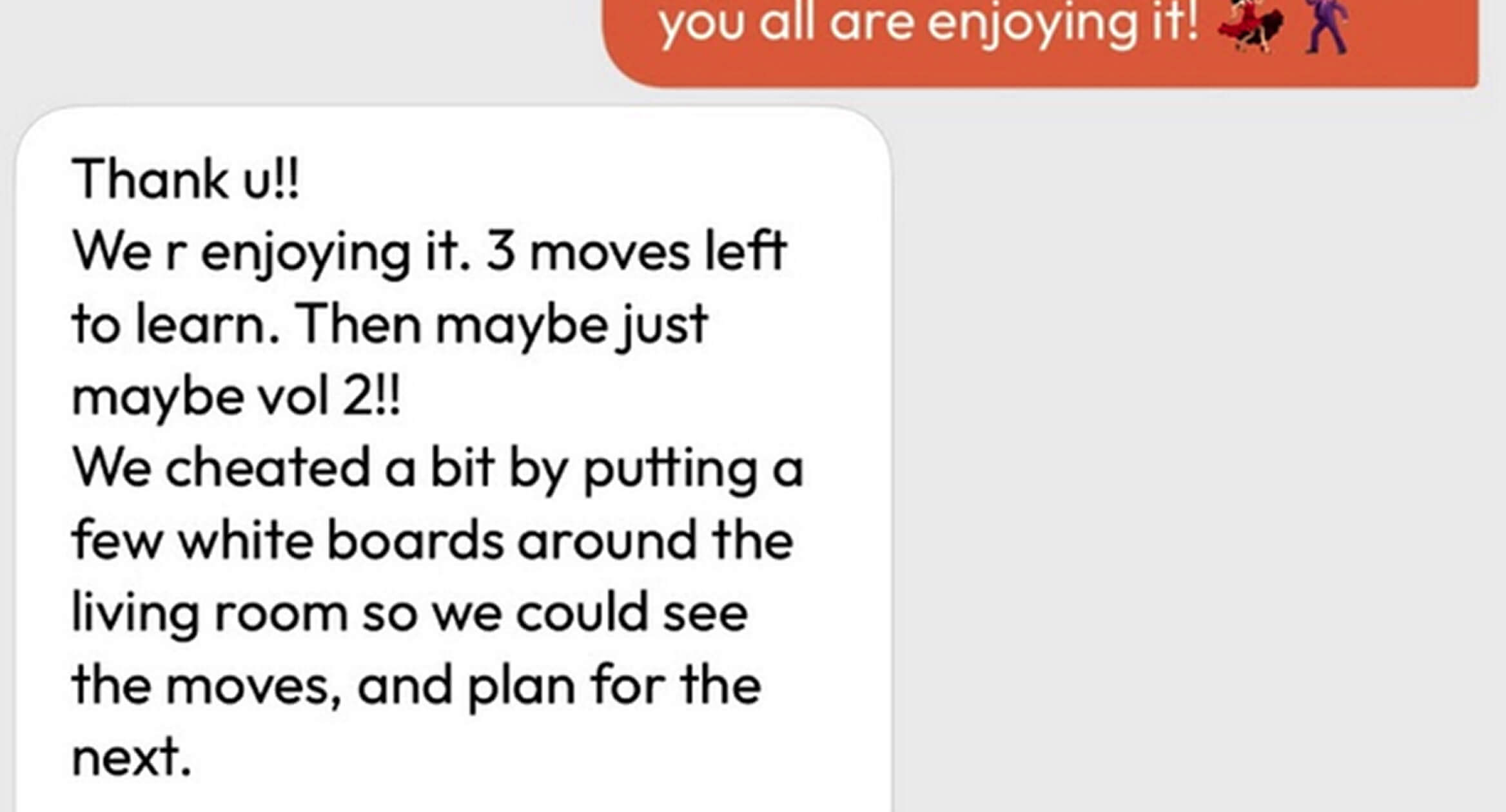 Text message from the movie theater confirming showtime and ticket details for an upcoming film screening.