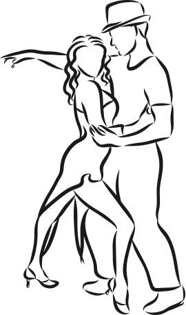Silhouette of a dancing couple in a graceful pose.