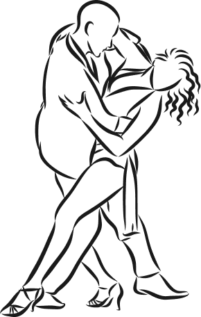 Silhouette of a couple dancing in an embrace.