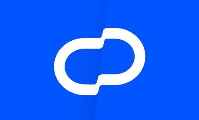 White abstract shape on a blue background.