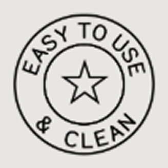 A circular icon with a star in the center that reads 'EASY TO USE & CLEAN'.