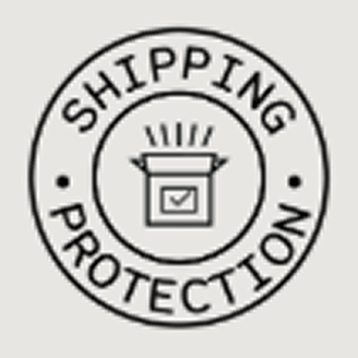 A circular icon with the text 'Shipping Protection' surrounding a line drawing of an open box.