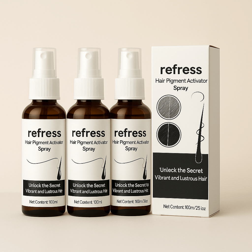 Three bottles of hair pigment activator spray with packaging.