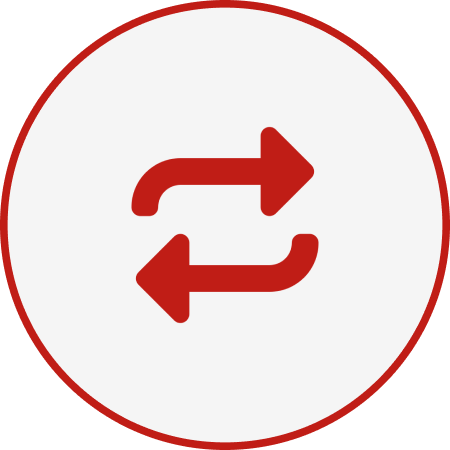 Red circular arrows icon within a red-outlined circle.