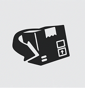 Black icon of a package with an arrow indicating return.