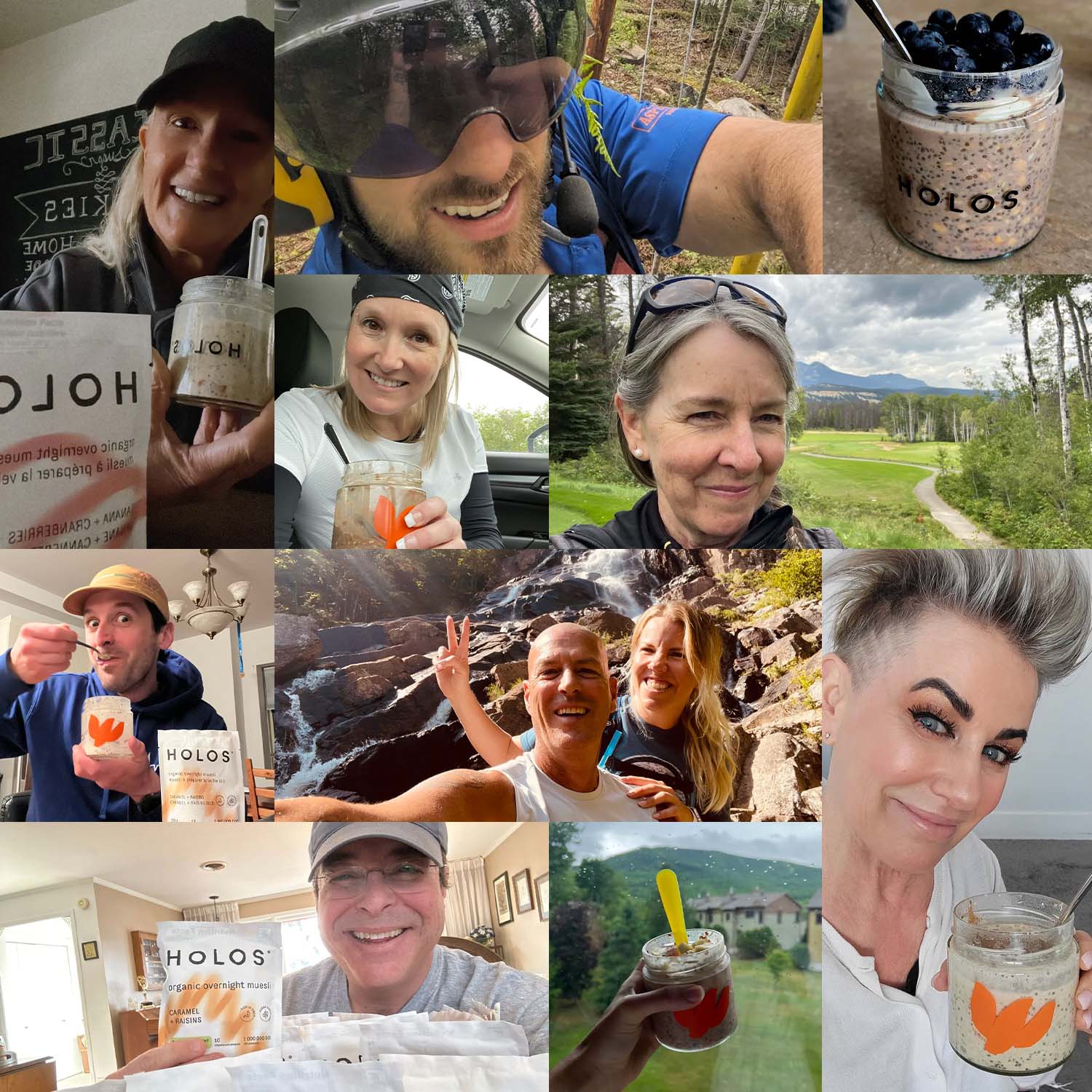Collage of people enjoying food, outdoors, and nature.