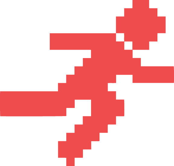 Pixelated red sword on a white background.