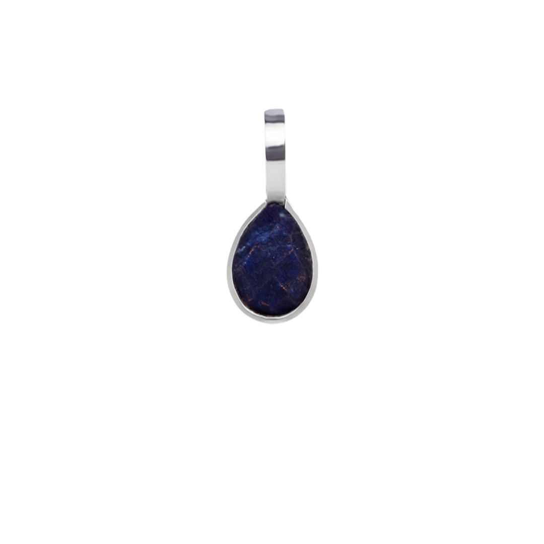 Teardrop-shaped blue stone pendant with a silver loop.