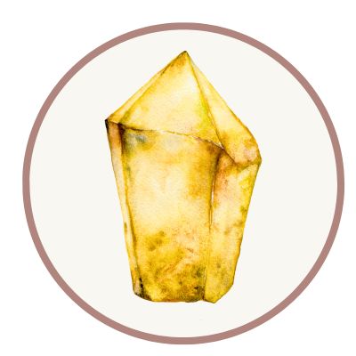 Illustration of a yellow crystal inside a circular border.