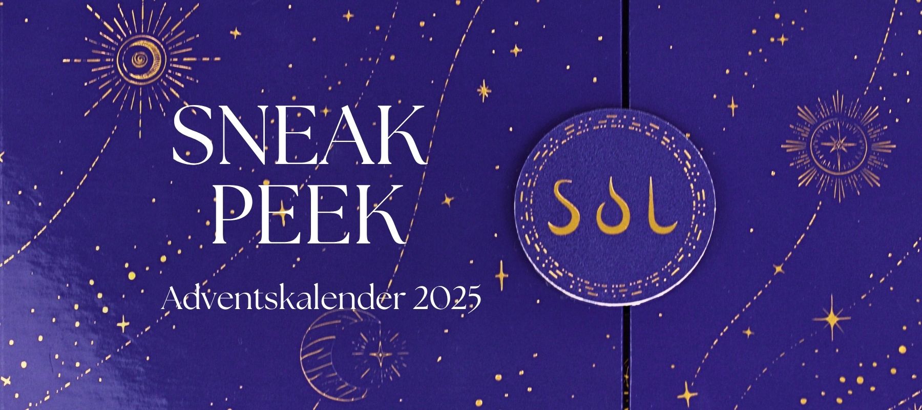 Purple advent calendar with stars and 'Sneak Peek Adventskalender 2025' text.